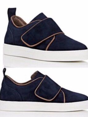 Barney’s New York Navy Blue Suede Velcro Sneakers Casual Designer Shoes Size 35